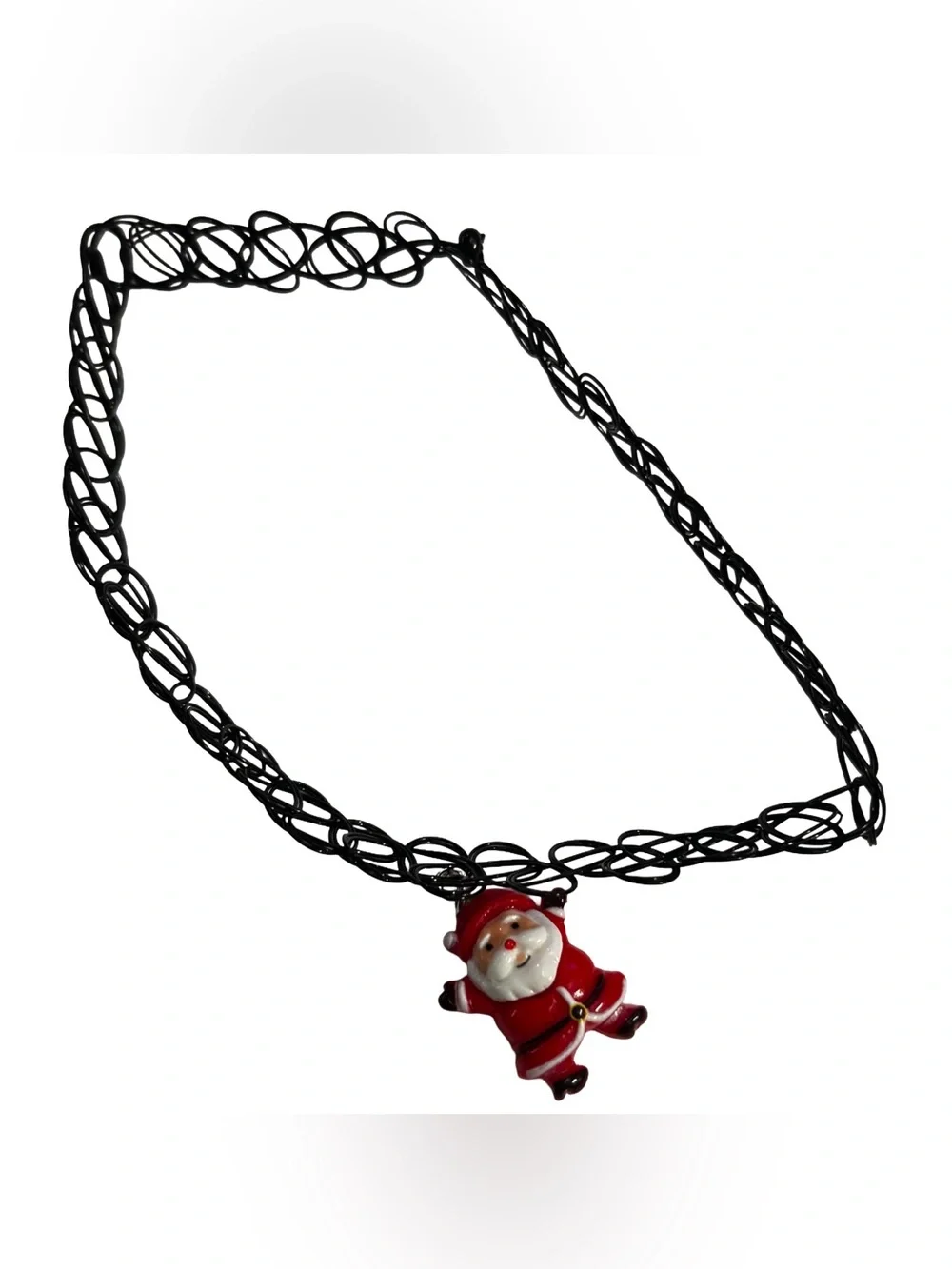 Black Tattoo Choker Necklace with Red Santa Charm